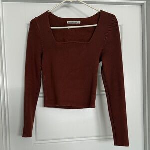 Abercrombie & Fitch Ribbed Square-Neck Long Sleeve Top - Burnt Rust